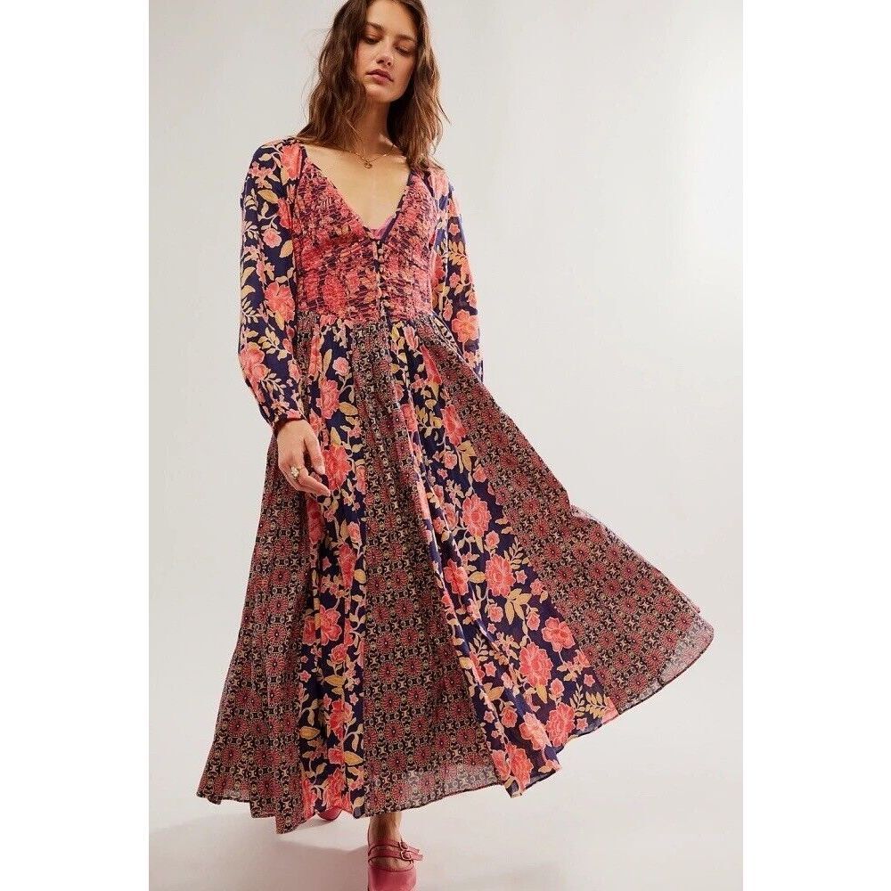 New Free People A New Way Maxi Dress in Navy Combo Size Medium